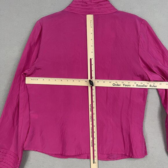 J Jill Blouse Womens Medium Fuchsia Pink Pleated Dressy Feminine Top 100% Silk - Picture 12 of 16